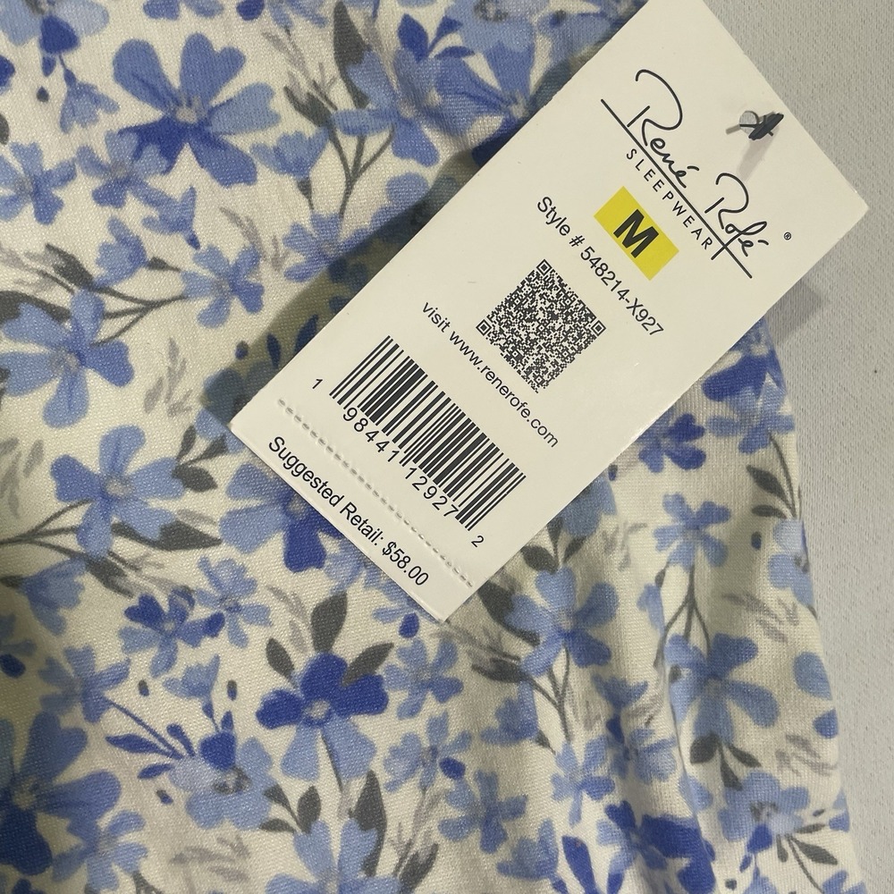 NWT Rene Rolfe 2 Piece Pajama Set Women M Sleeveless Tank W/ Capri's Blue Floral - Picture 4 of 9